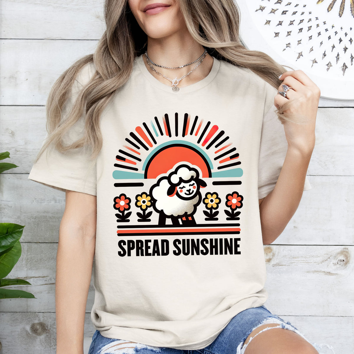 Spread Sunshine Cute Sheep Shirt | Natural Unisex Soft Style T-shirt