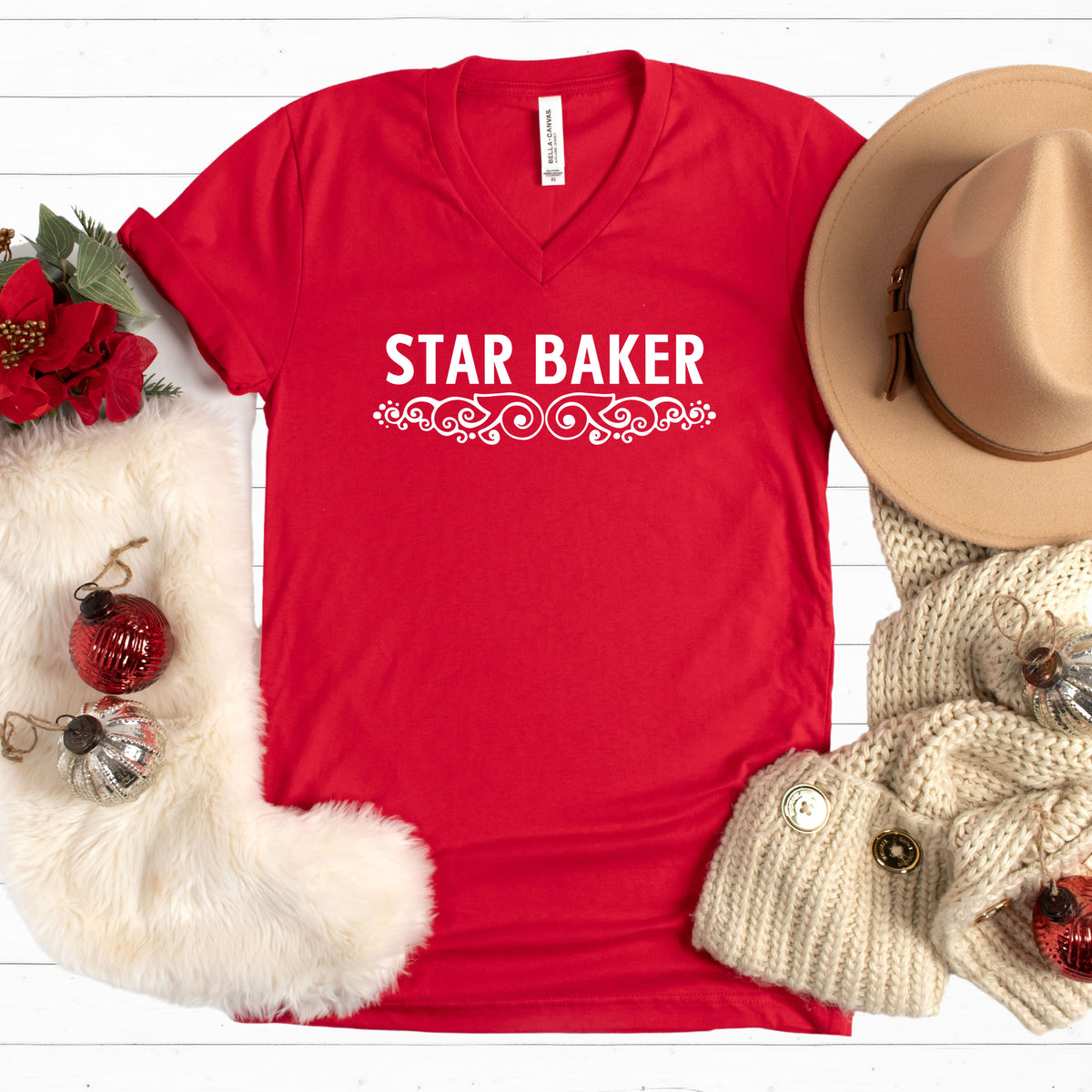 Star Baker British Baking Shirt | Red V-neck T-shirt