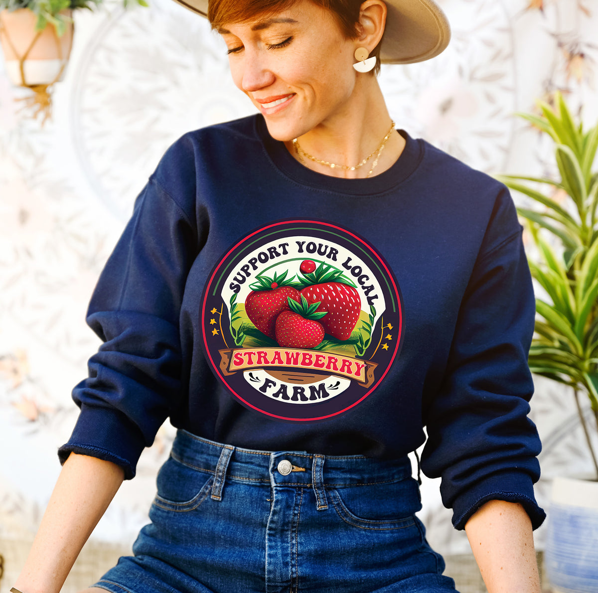 Support Your Local Strawberry Farm Shirt | Navy Sweatshirt