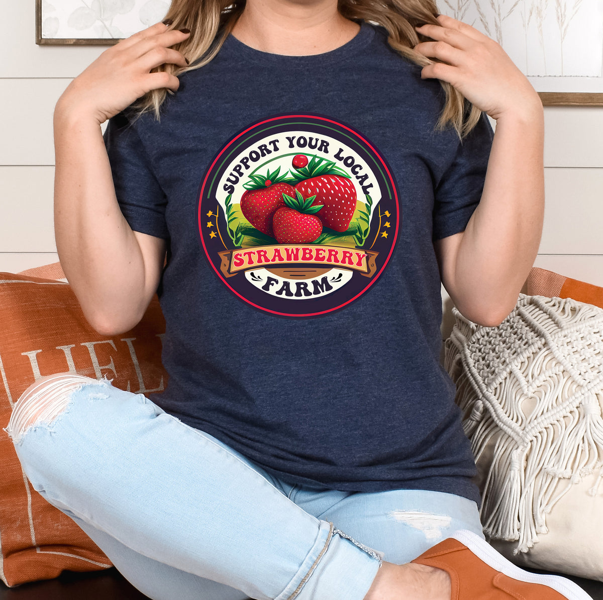 Support Your Local Strawberry Farm Shirt  | Heather Navy T-shirt