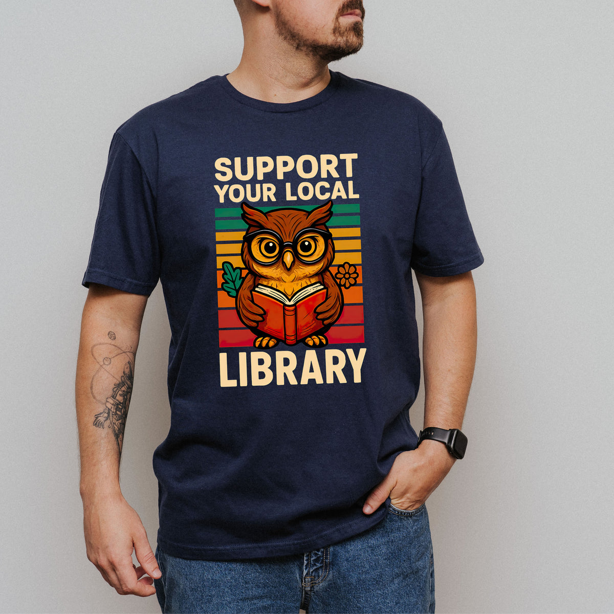 Support Your Local Library Bookworm Shirt  | Navy Soft Style Tshirt