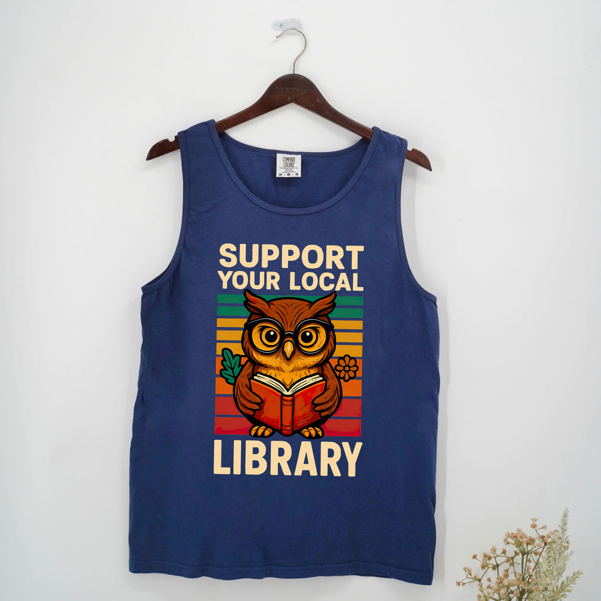 Support Your Local Library Bookworm Shirt  | True Navy Comfort Colors Tank Top