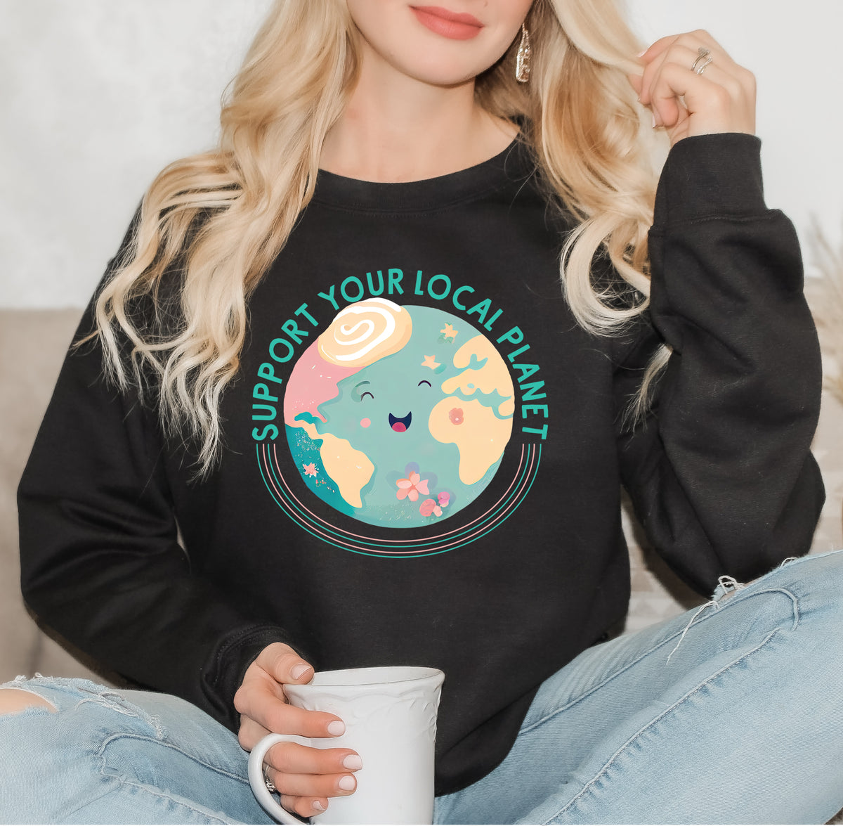 Support Your Local Planet Earth Day Shirt | Black Unisex Jersey T-shirt