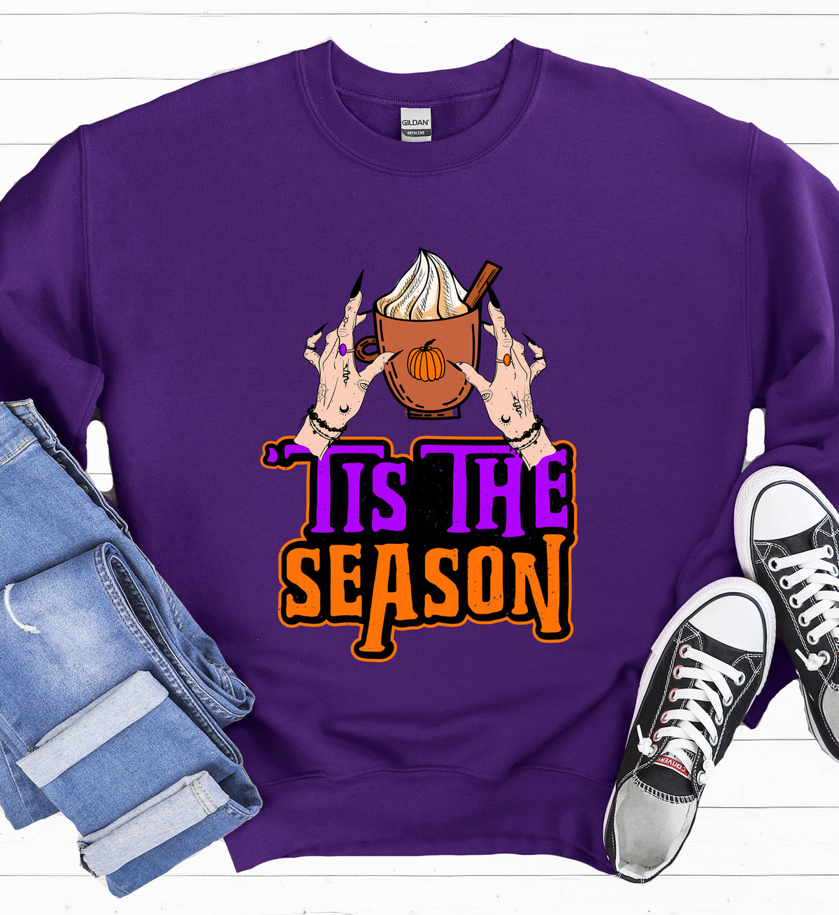 Tis the Season Pumpkin Spice Witch Shirt Purple Sweatshirt