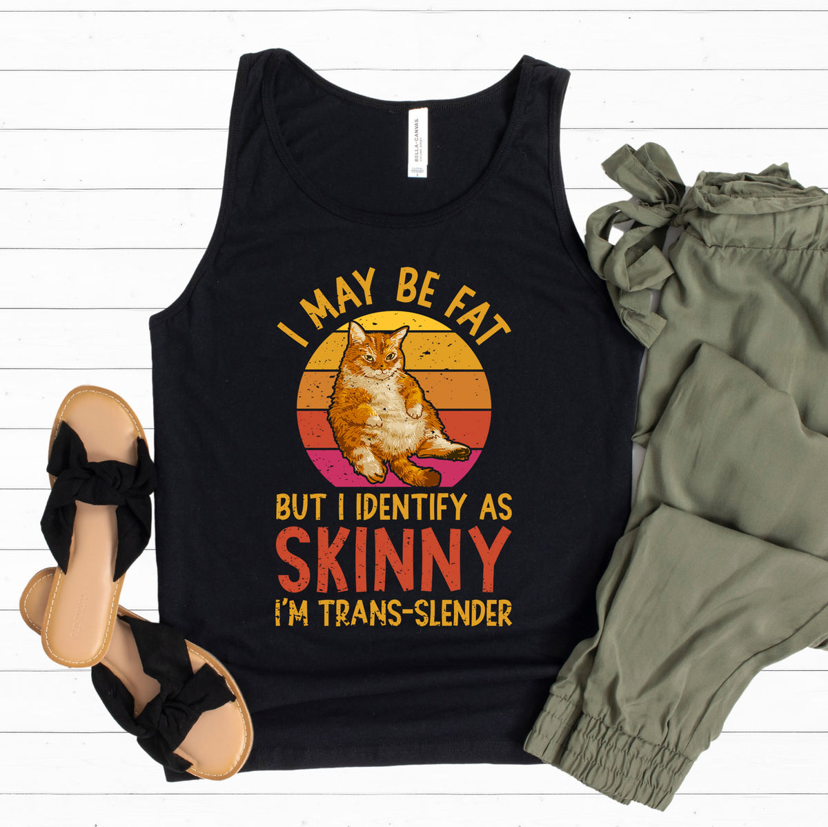 Trans-slender Fat Cat Funny Cat Lover Shirt | Black Unisex Jersey Tank Top