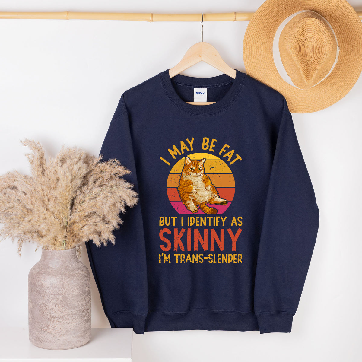 Trans-slender Fat Cat Funny Cat Lover Shirt | Navy Sweatshirt