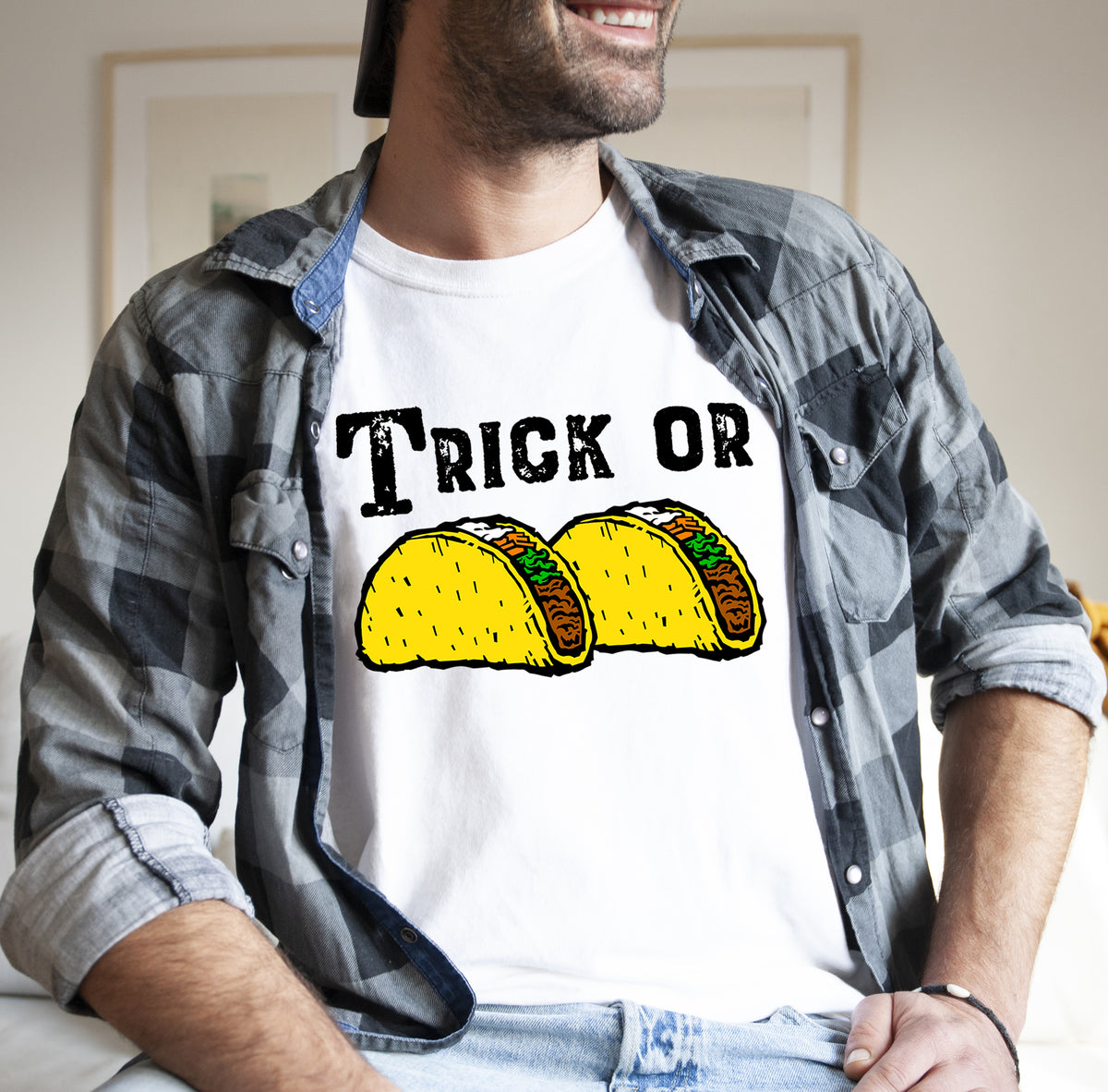 Trick or Tacos Funny Halloween Taco Shirt | White Tshirt