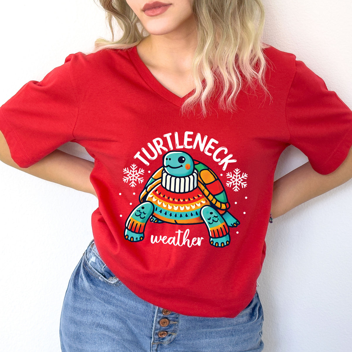 Turtleneck Weather Cute Turtle Shirt | | Red V-neck T-shirt