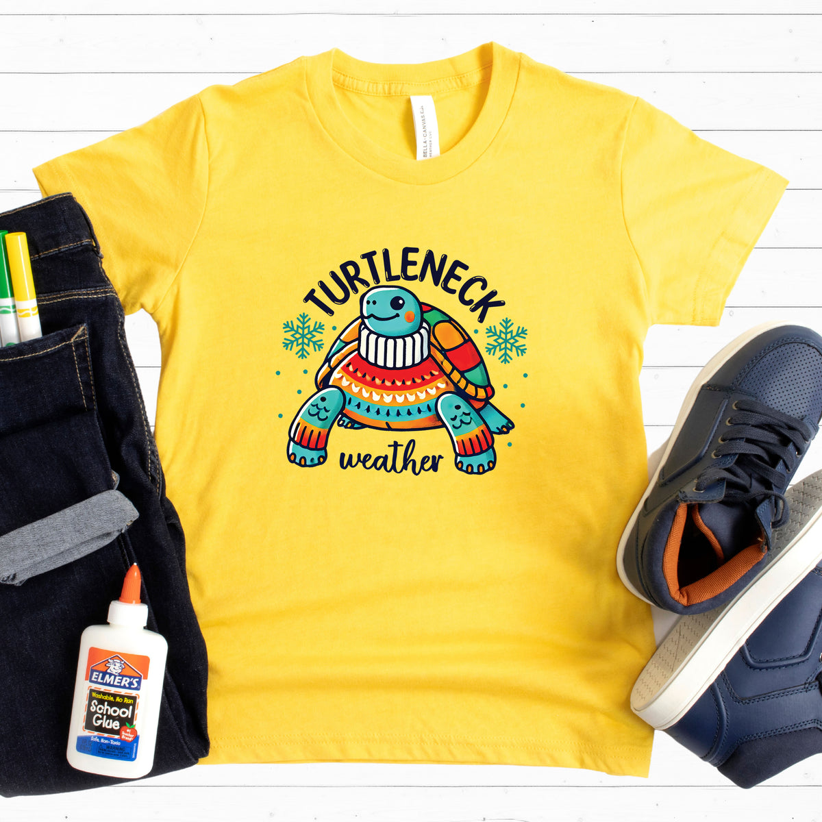 Turtleneck Weather Cute Turtle Sweatshirt | Butter Yellow Youth T-shirt