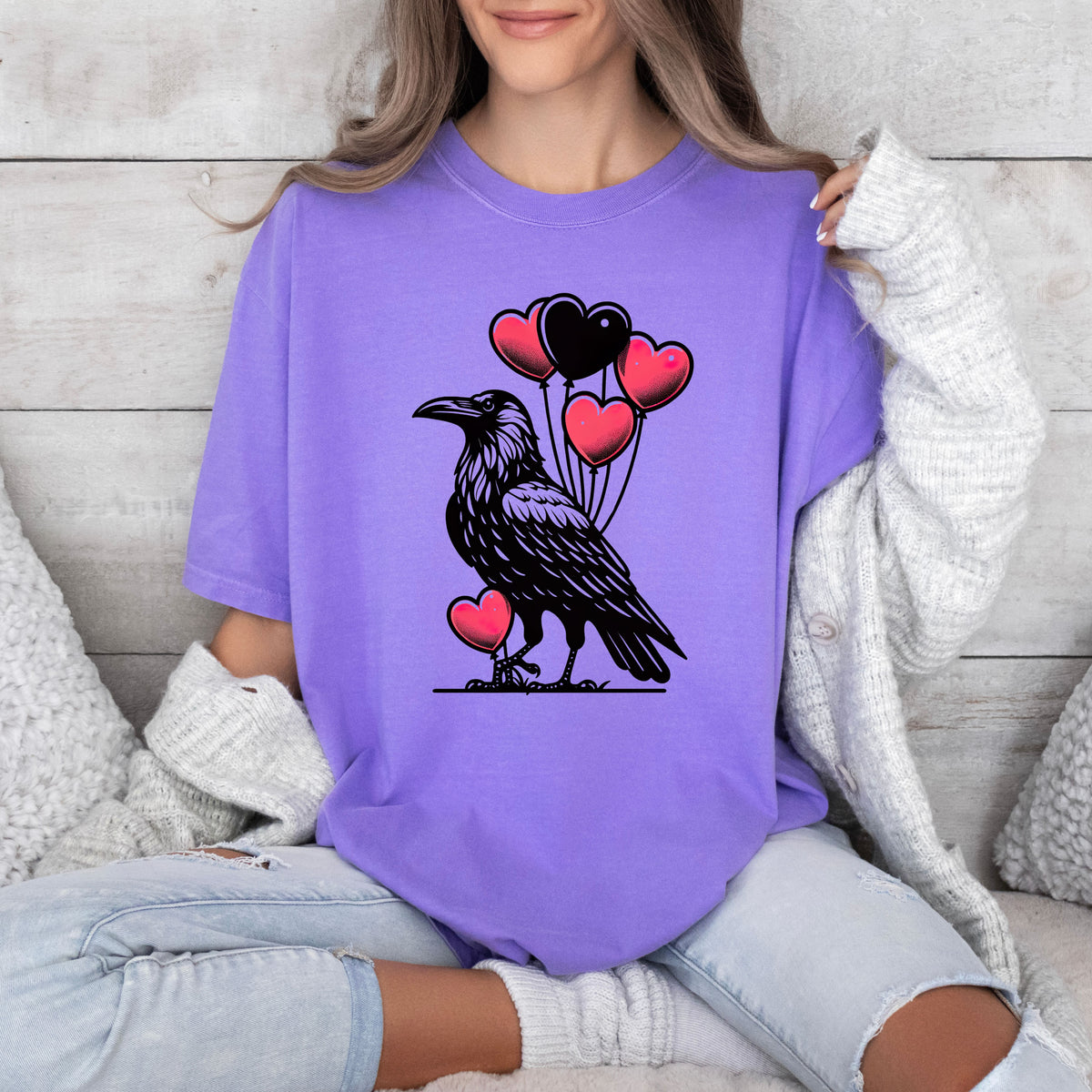 Crow Heart Balloons Valentines Day Shirt | Violet t-shirt