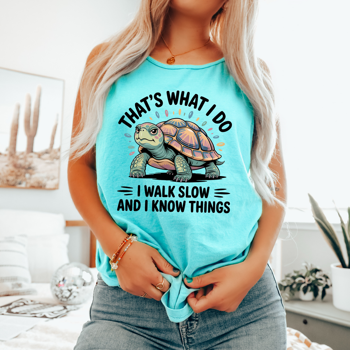 Walk Slow Know Things Cute Turtle Shirt | Chalky Mint Comfort Colors Tank Top