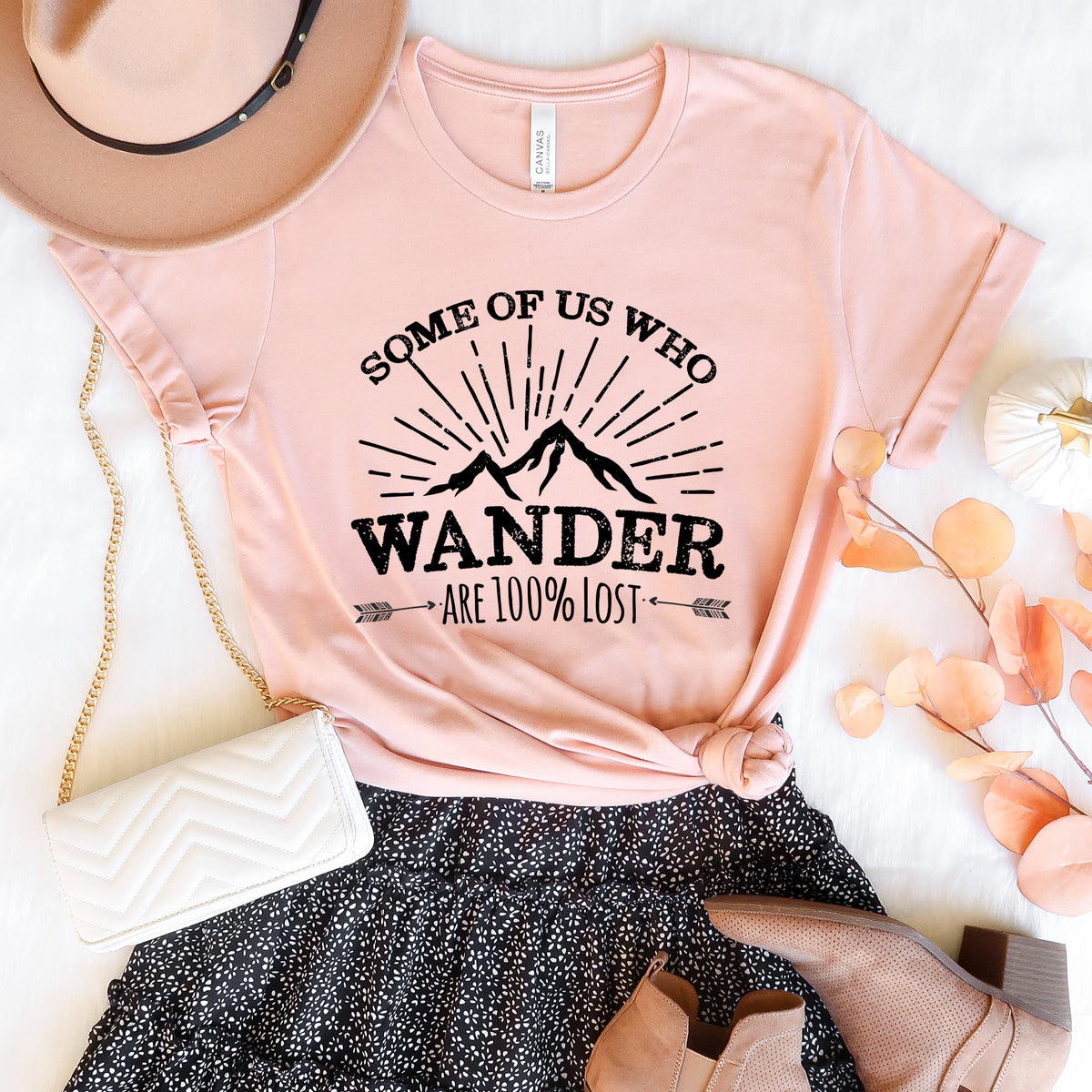 100% Lost Funny Wanderlust Adventure Shirt  | Heather Peach T-shirt