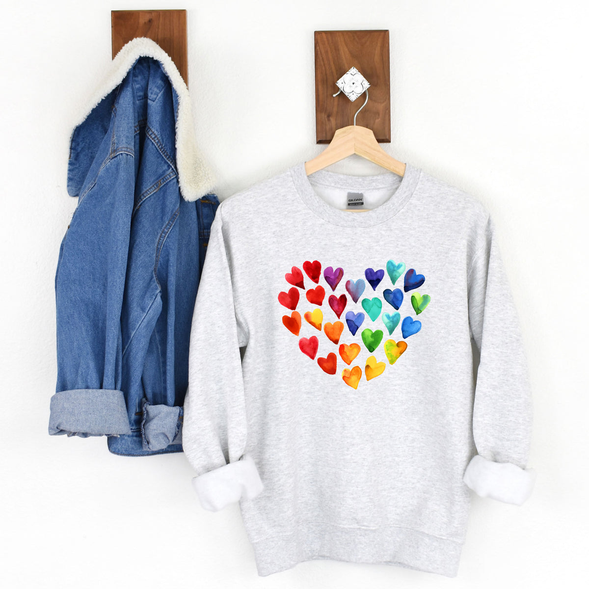 Watercolor Art Hearts Love V Neck Shirt | Ash Unisex Sweatshirt