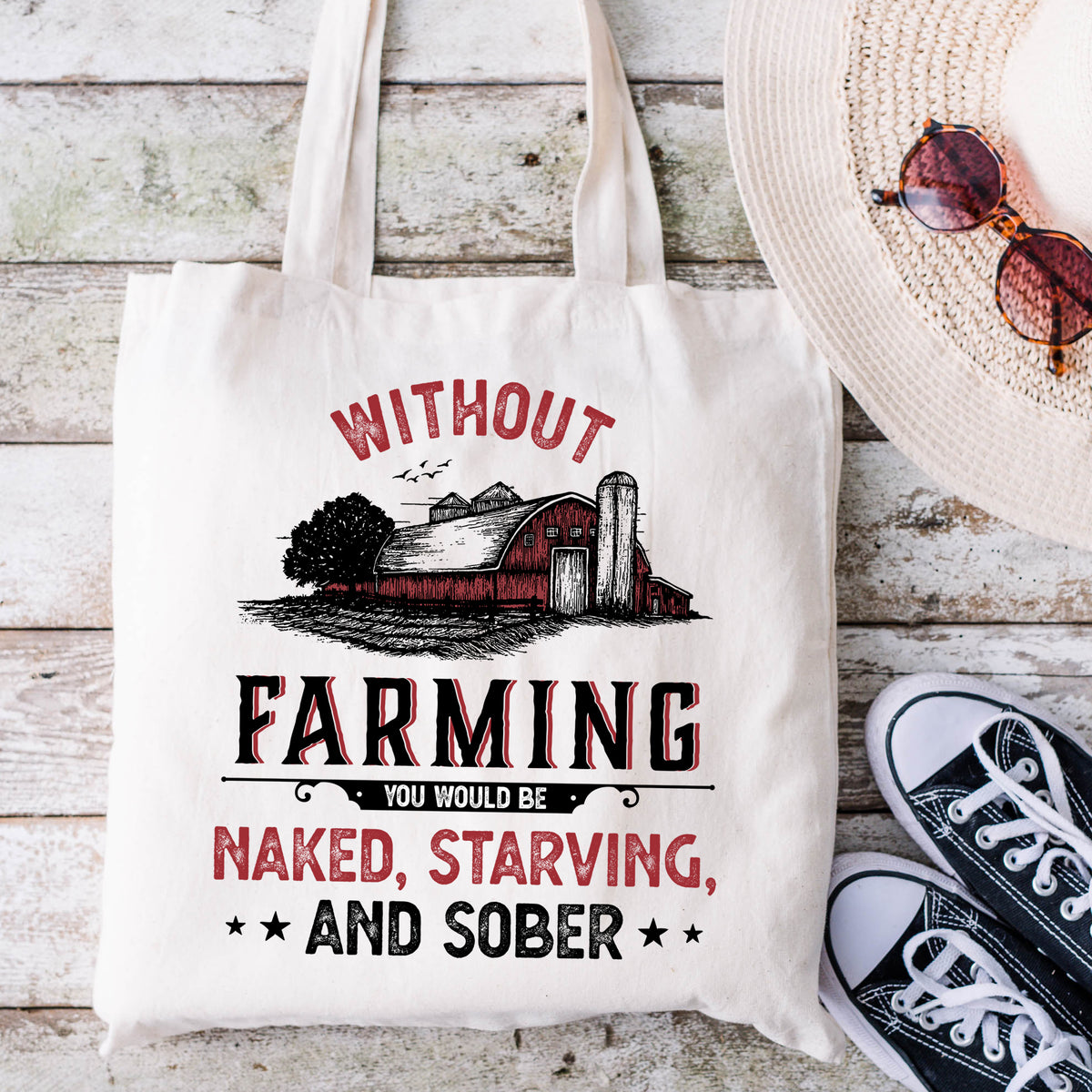 Without Farming Funny Farm Tote Bag
