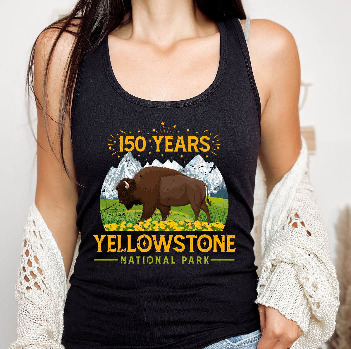Yellowstone National Park Camping Shirt | Black Racerback Tank Top