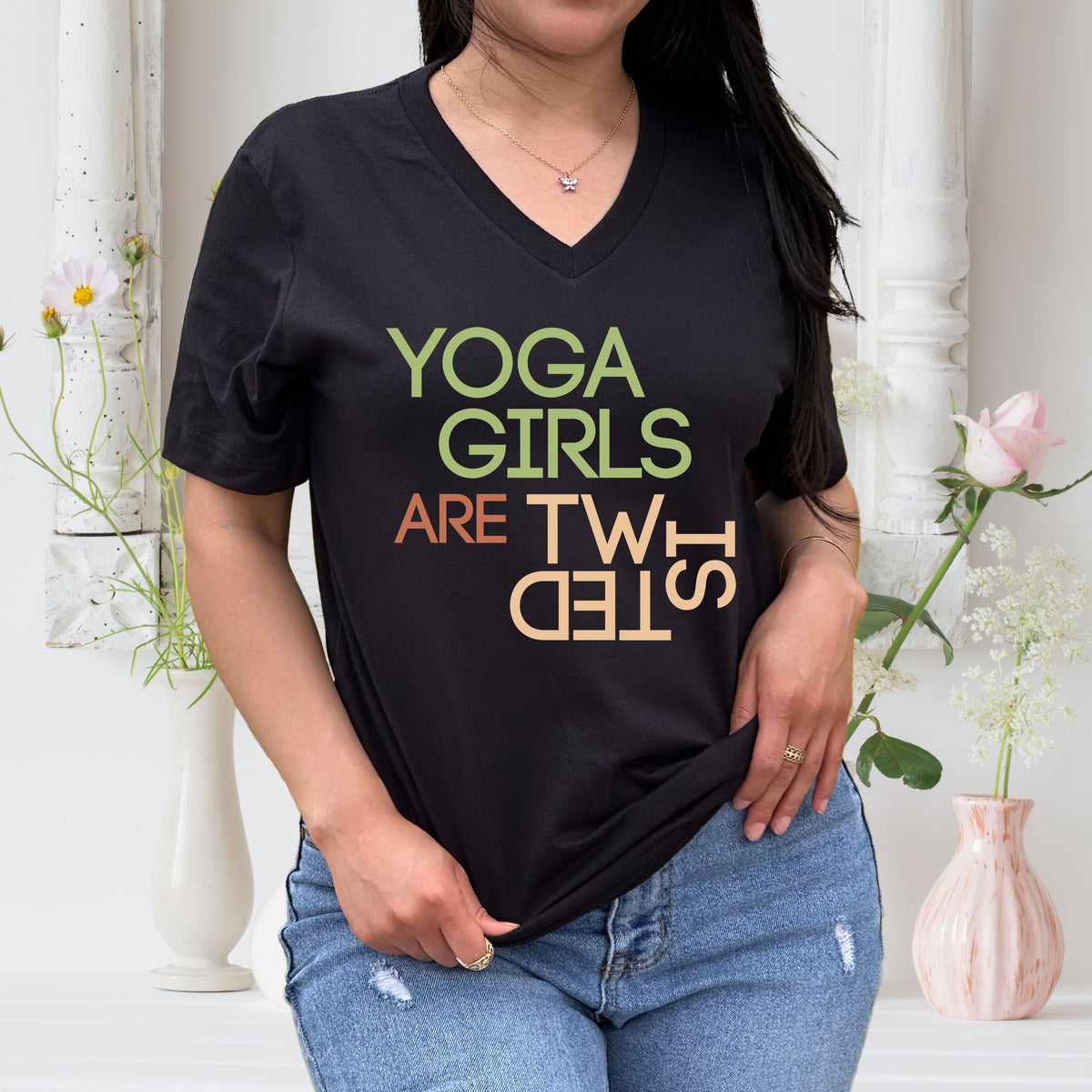 Yoga Girls Are Twisted Funny Yoga Shirt | Black Unisex V-neck T-shirt