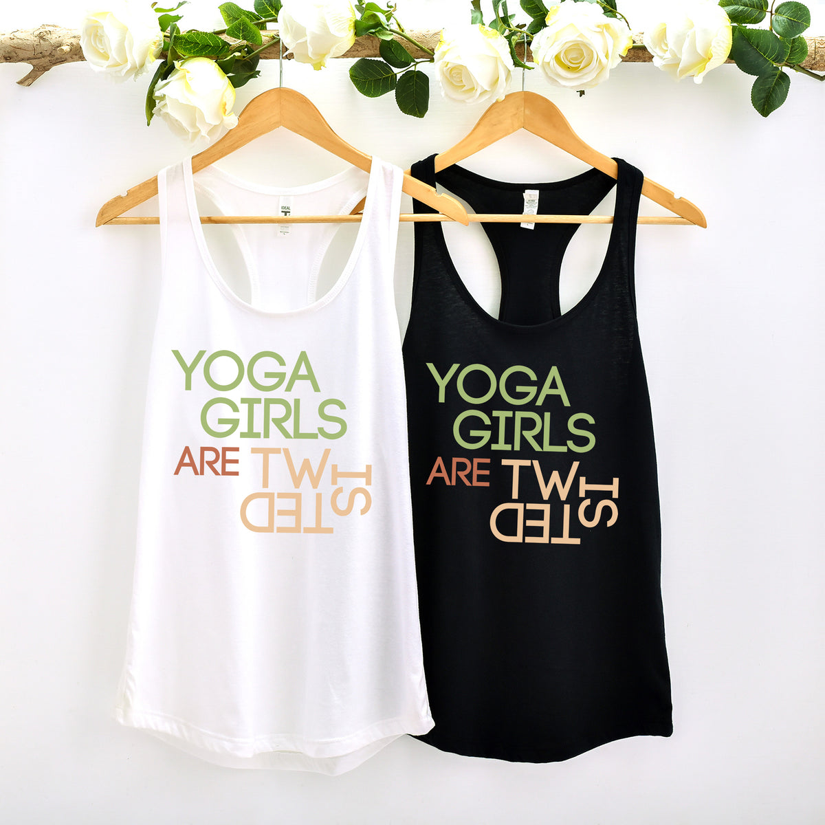 Yoga Girls Are Twisted Funny Yoga Shirt | White and Black Women's Racerback Tank Top