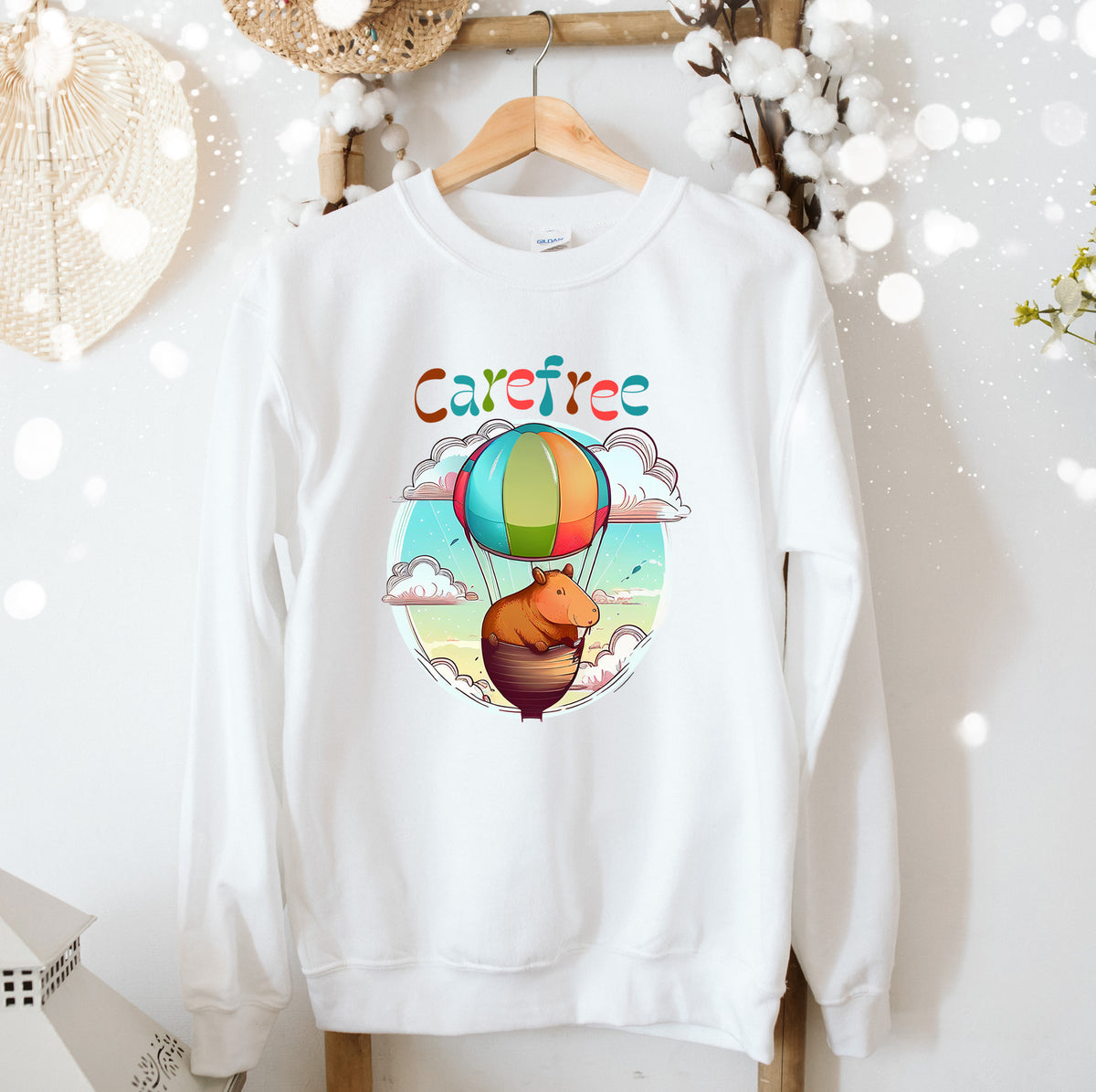 Hot Air Balloon Capybara Shirt | Capybara Lover Gift | Carefree Good Vibes Only Shirt | Unisex Crewneck Sweatshirt