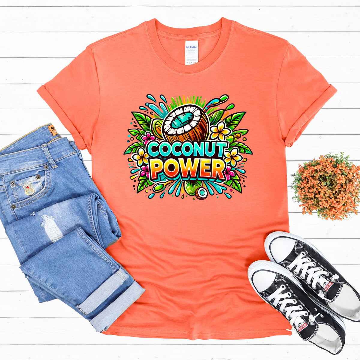 Coconut Power Beach Bum Shirt  | Heather Orange Unisex Soft Style T-shirt