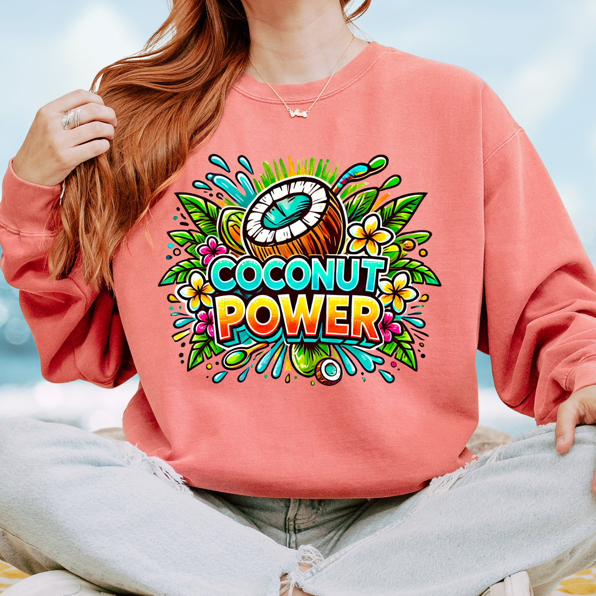 Coconut Power Beach Bum Shirt | Terracotta Garment Dyed Sweatshirt