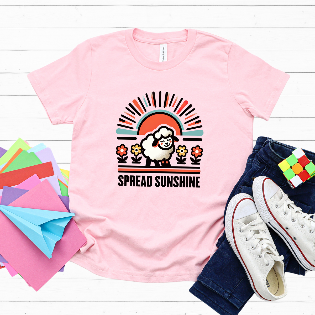 Spread Sunshine Cute Sheep Shirt  | Pink Youth T-shirt