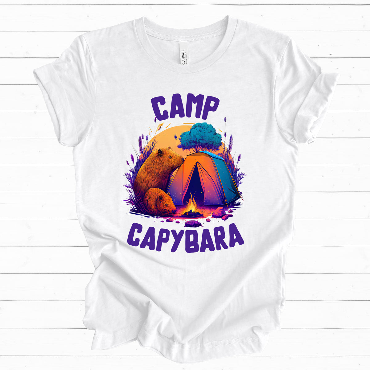 Camp Capybara Shirt | Capybara Lover Gift | Retro Camping Shirt | Funny Capybara Shirt | Unisex Jersey T-shirt