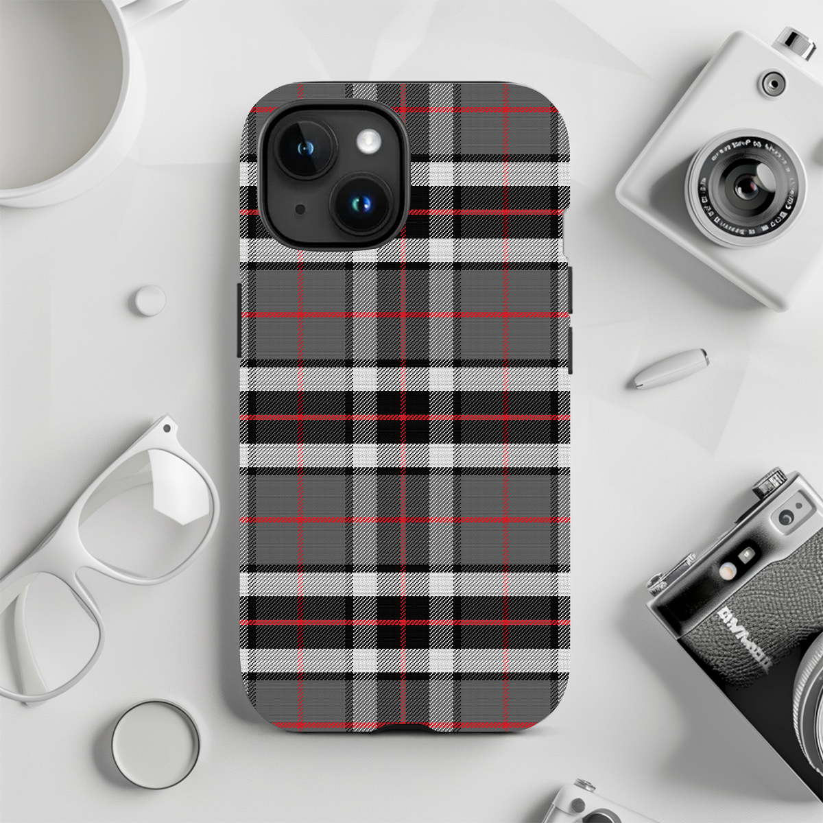 Black and White Plaid iPhone 15 14 13 12 11 Case (all models)