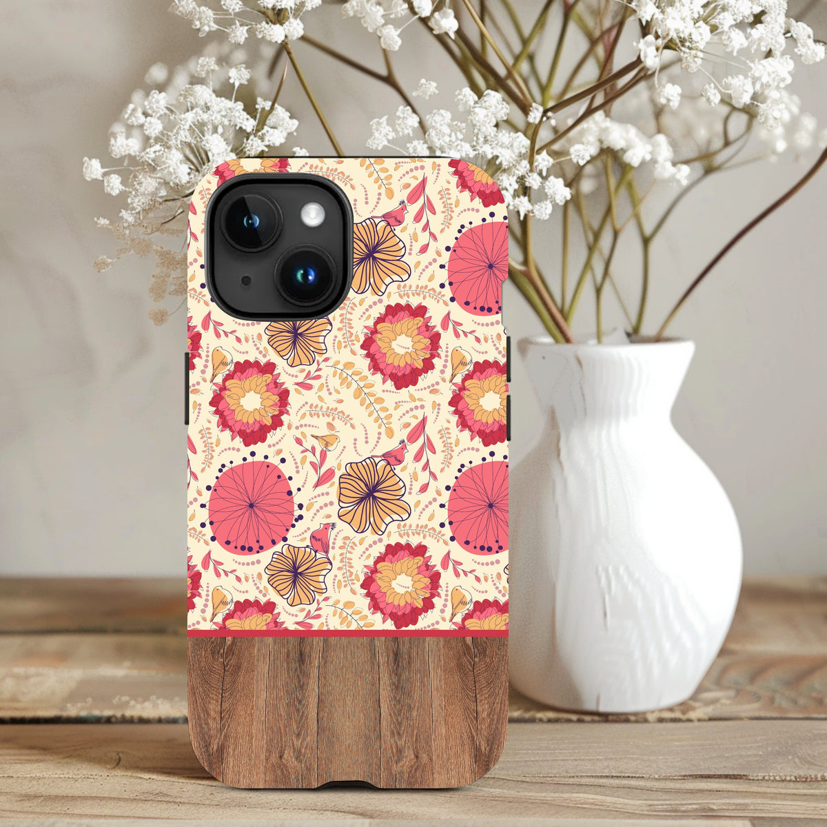 Coral Vintage Floral Print  iPhone 15 Case 