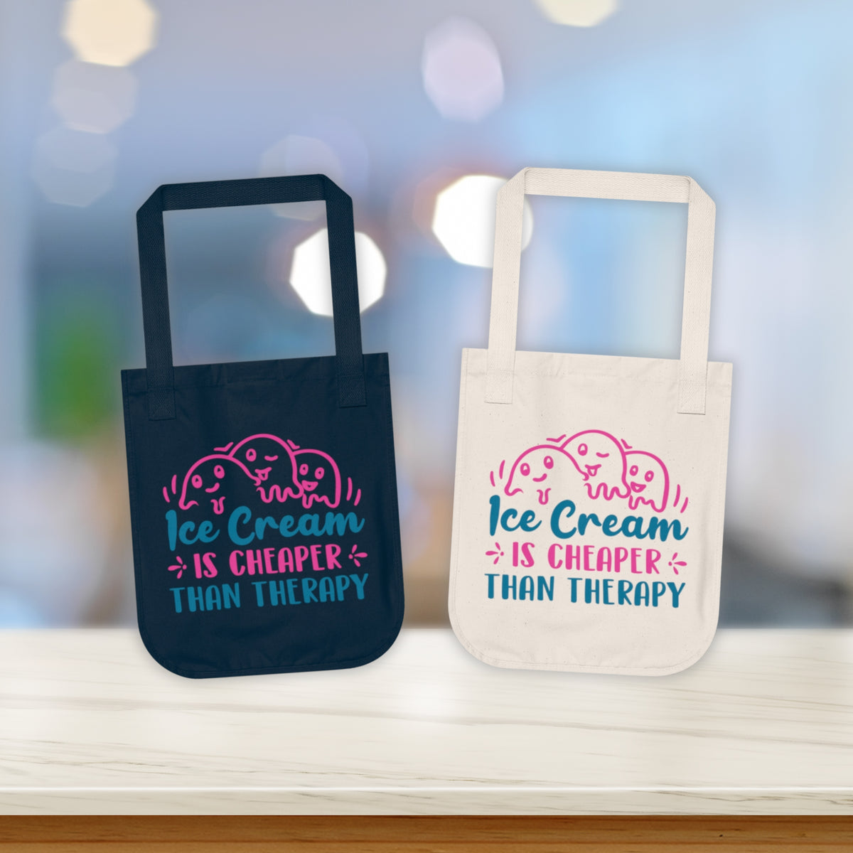 Ice Cream Therapy Funny Psychology Tote  | Navy Blue and Natural Tote Bag