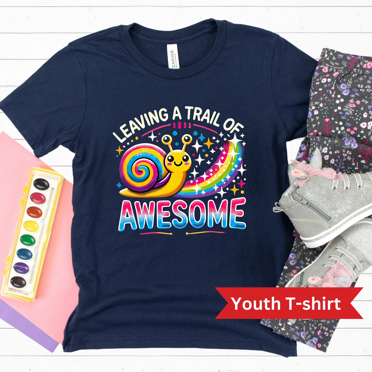 Leaving a Trail of Awesome Cute Snail Shirt | Navy Blue Youth Jersey T-shirt