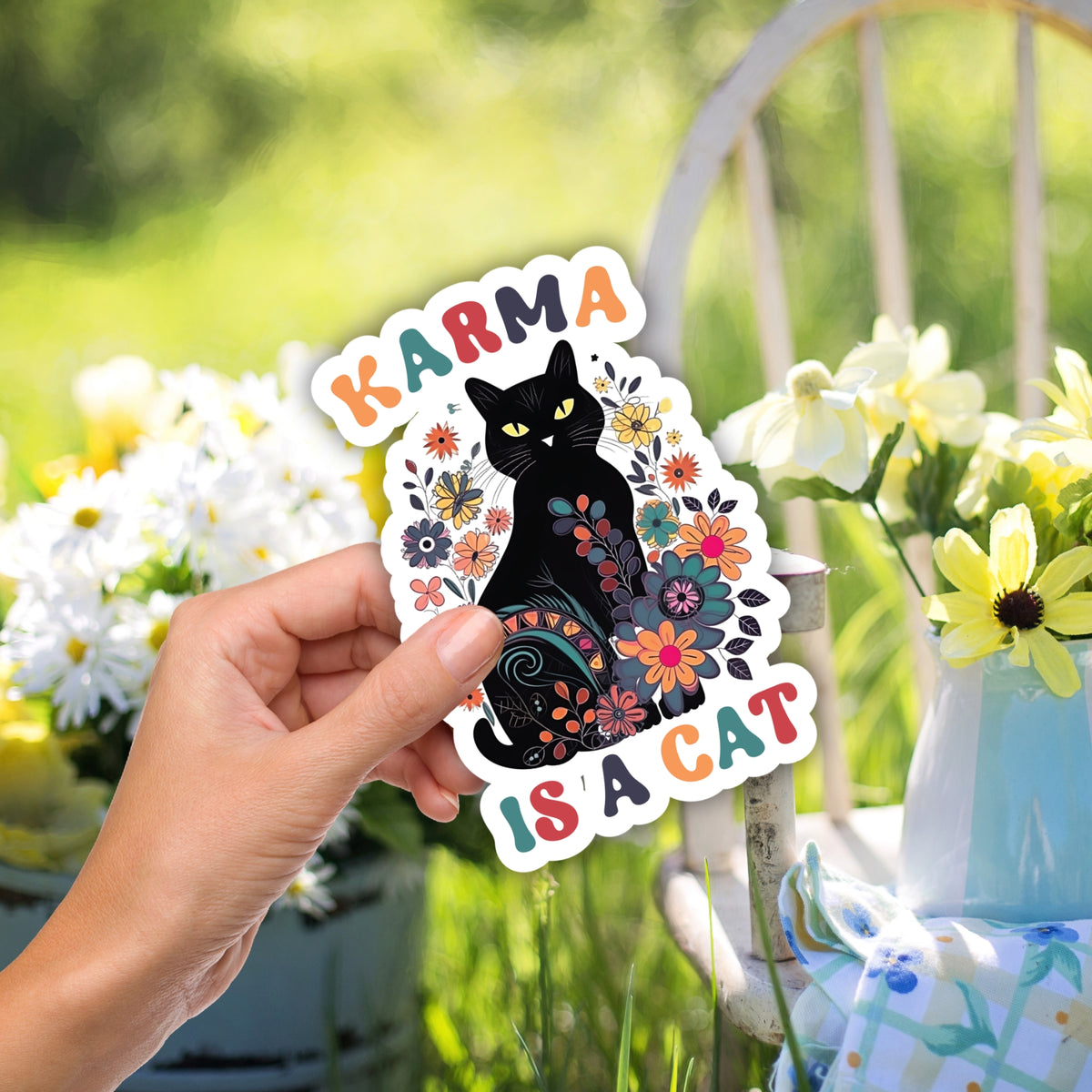 Karma Is a Cat Vinyl Sticker | Funny Cat Sticker