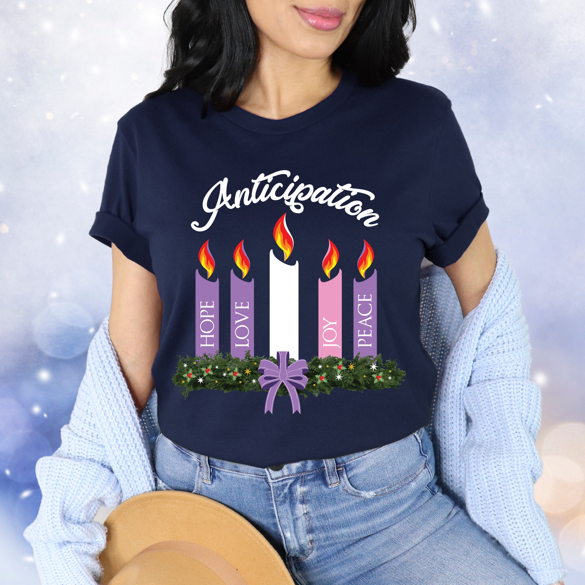 Advent Wreath Candles Christian Shirts | Navy Blue Unisex Jersey T-shirt
