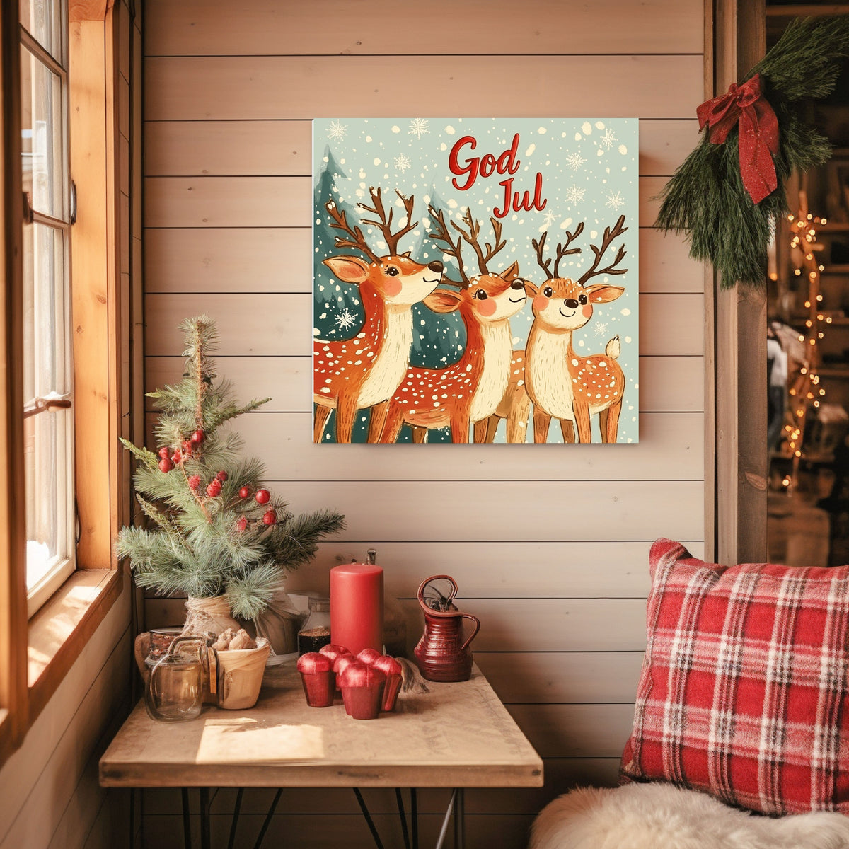 God Jul Scandinavian Christmas Reindeer Wall Art |