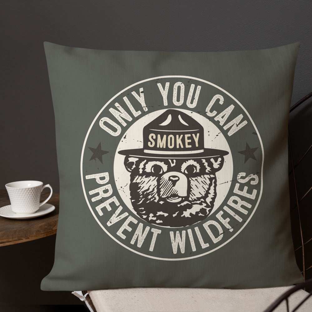 Smokey Bear Prevent Wildfire Camping Pillow | Camping Home Decor | Faux Suede Square Pillow
