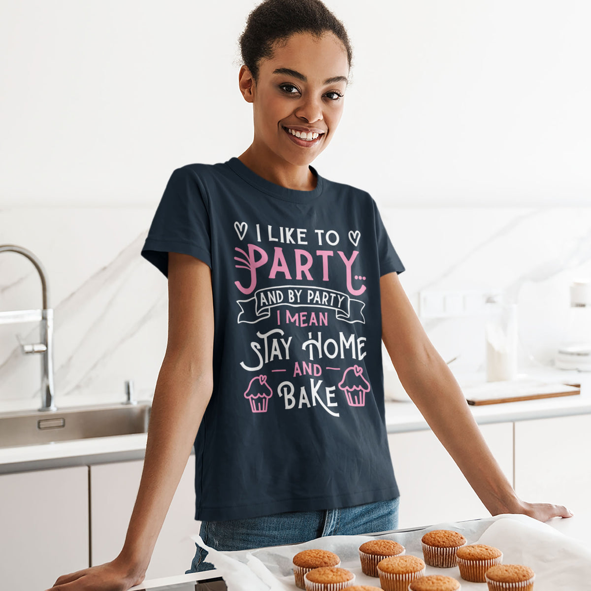 I Love to Party Funny Cupcake Baking Shirt  | Navy Unisex Jersey T-shirt