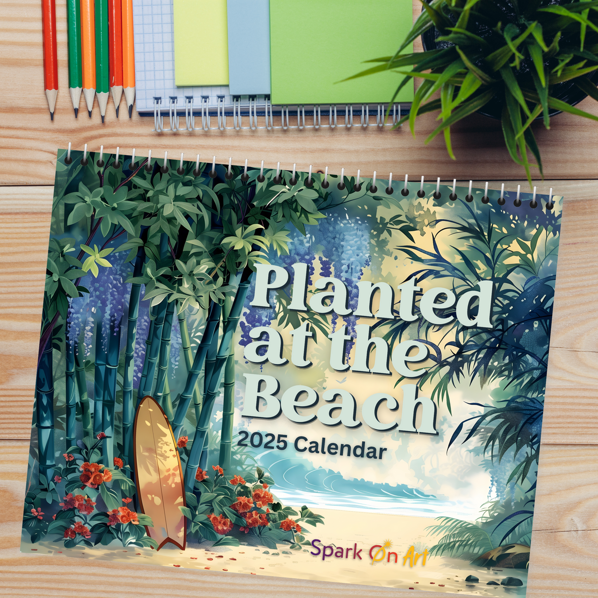 Planted Beach Modern Art 2025 Wall Calendar 