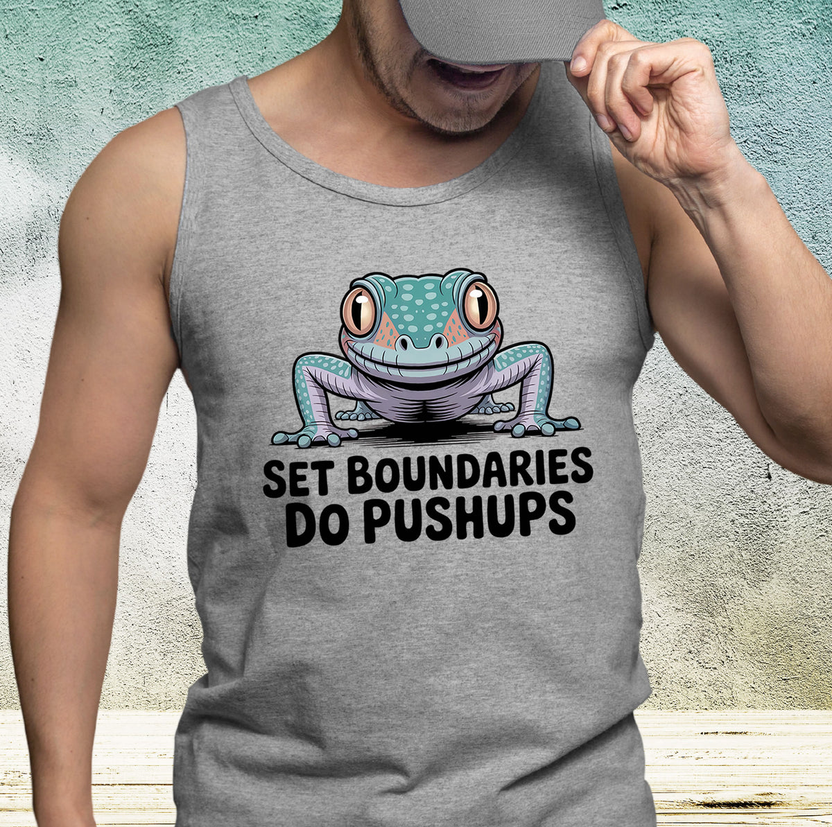 Set Boundaries Do Pushups Funny Lizard Shirt | Gym Motivation Tank Top | Self Care Workout T-shirt  | Unisex Jersey Tank Top