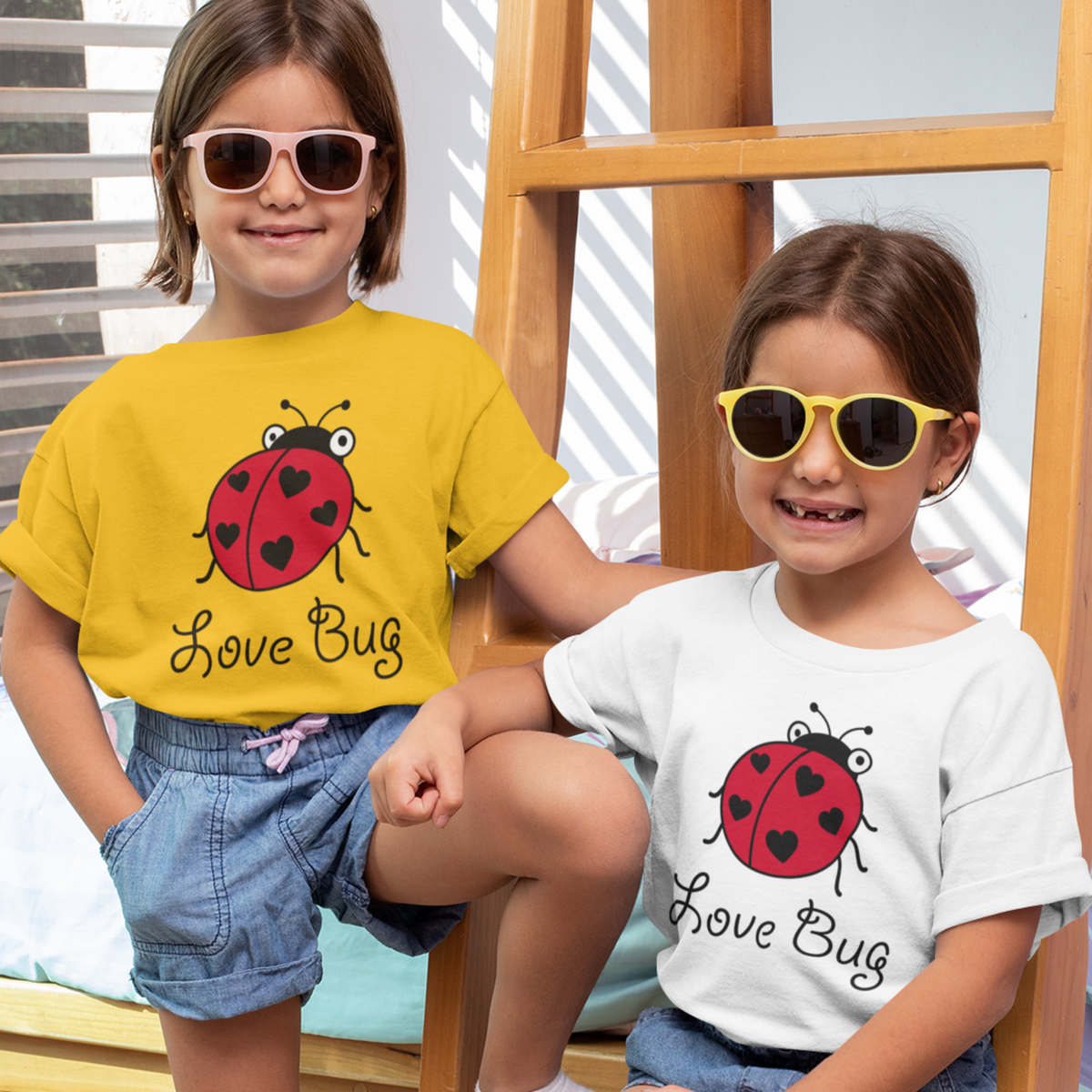 Love Bug Lady Bug Valentine's Day Shirt | Gold and  White Youth T-shirts