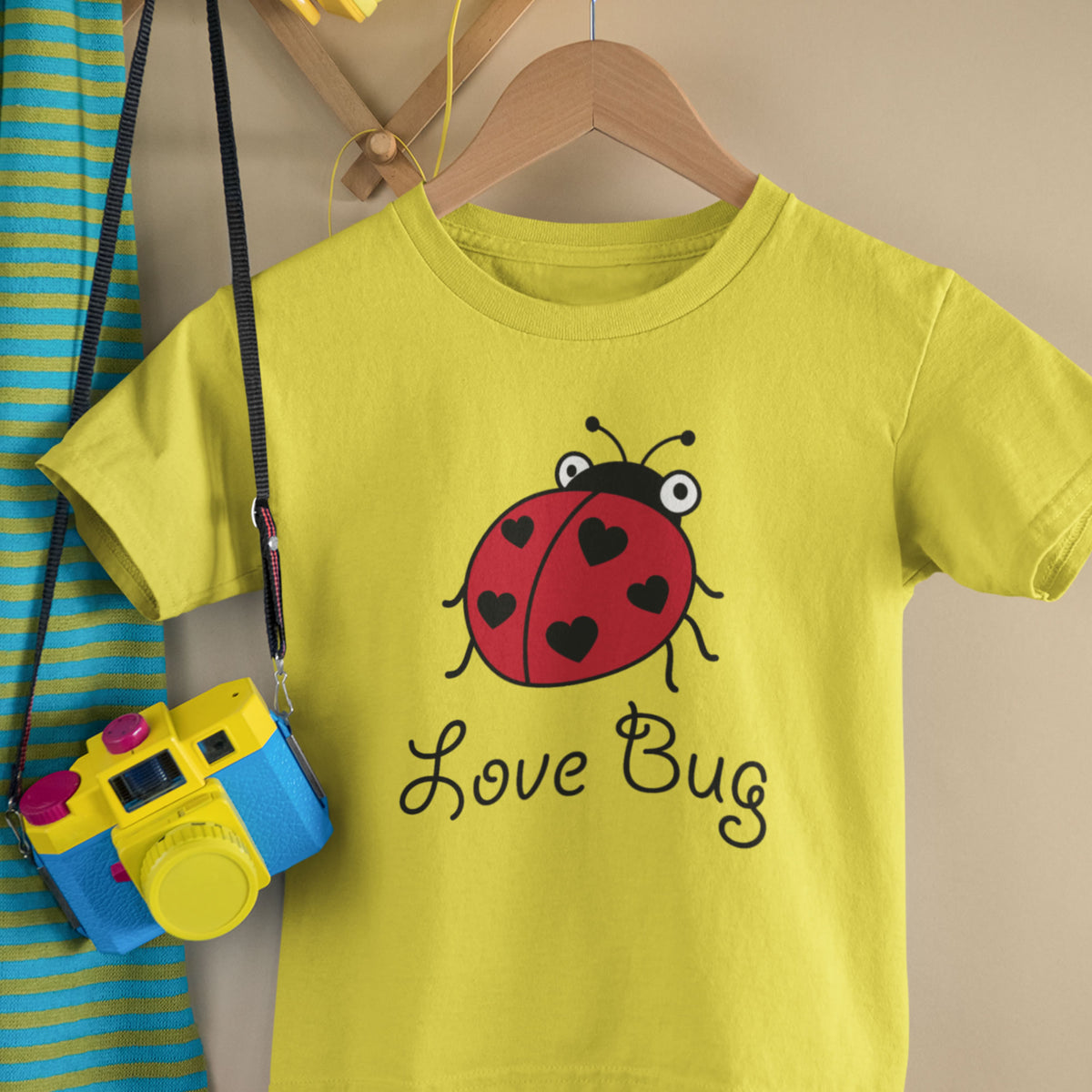Love Bug Lady Bug Valentine's Day Shirt  | Yellow Toddler Tshirt