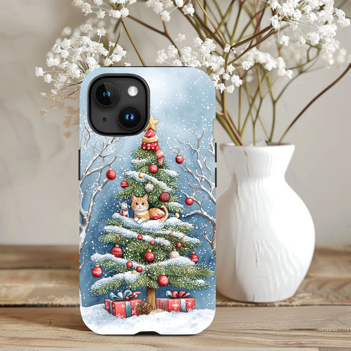 Cute Cat Christmas Tree Phone Case