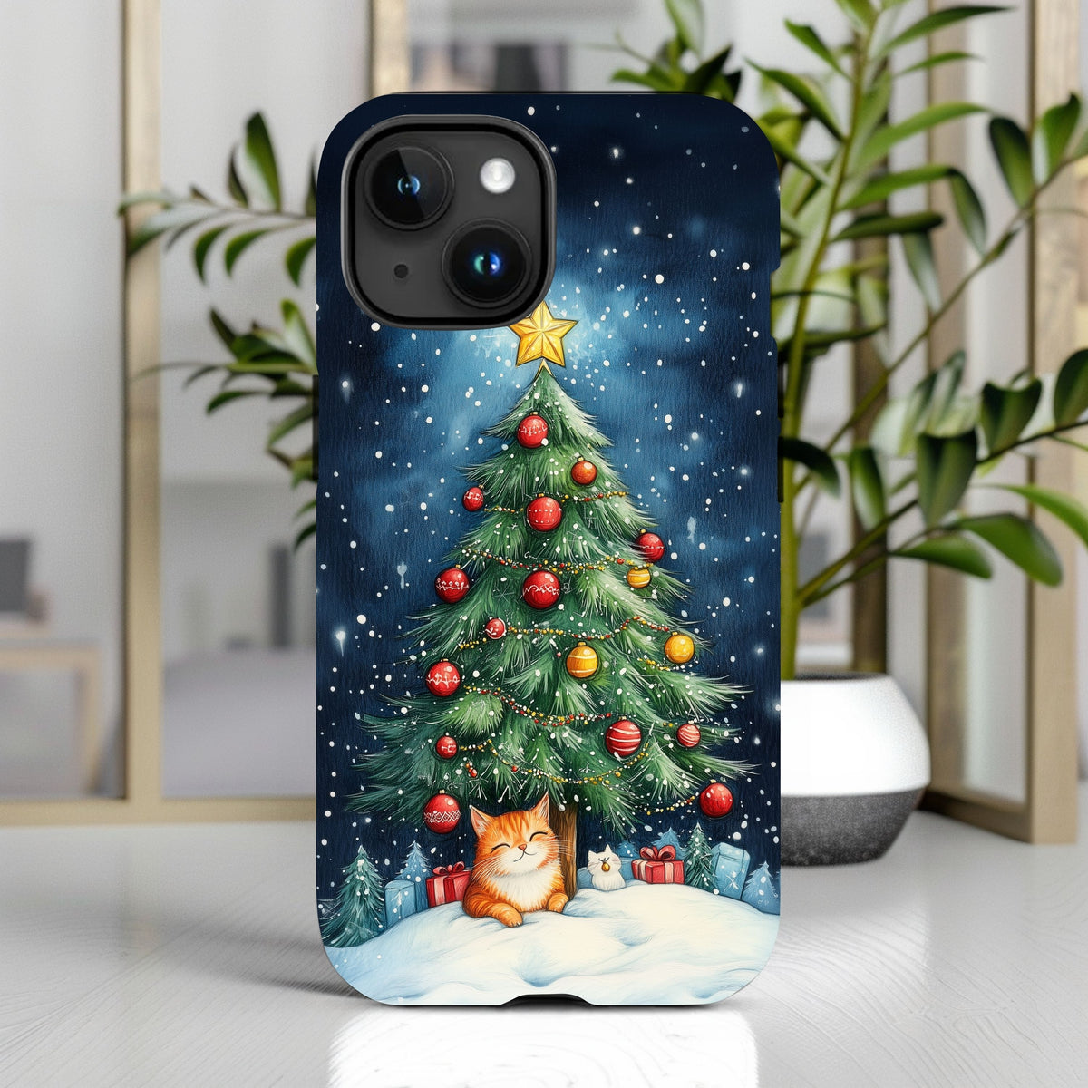 Cute Cat Christmas Tree Phone Case 