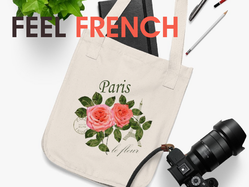 Paris France Vintage Rose Organic Tote Bag
