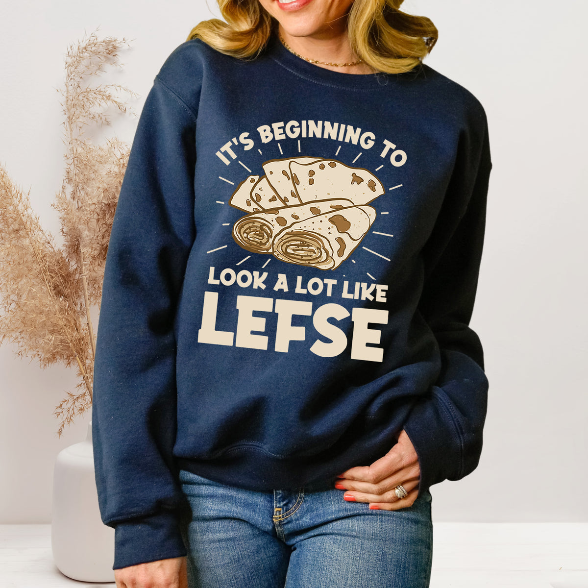 Norwegian Lefse Funny Holiday Baking Shirt | Navy Crewneck Sweatshirt