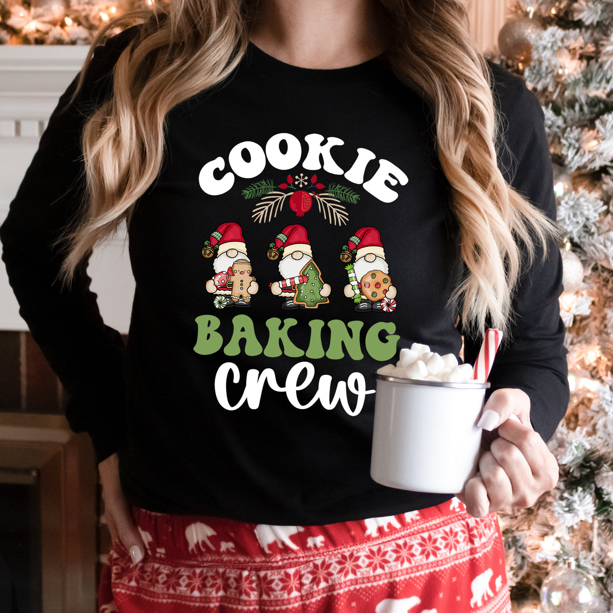 Cookie Baking Crew | Christmas Cookie Shirt | Baking Gift | Black Long Sleeve T-shirt