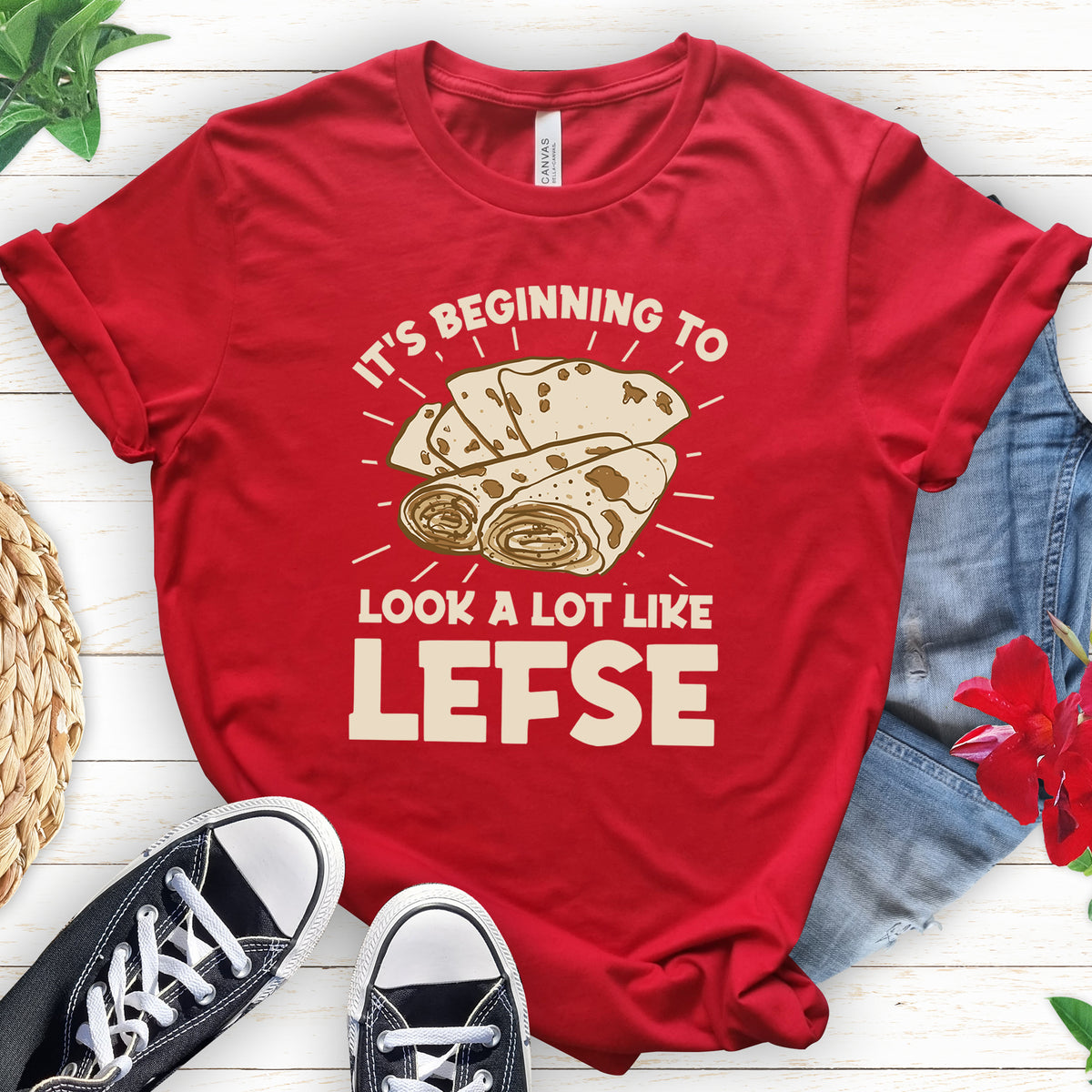 Norwegian Lefse Funny Holiday Baking Shirt | Red Unisex Soft Style T-shirt