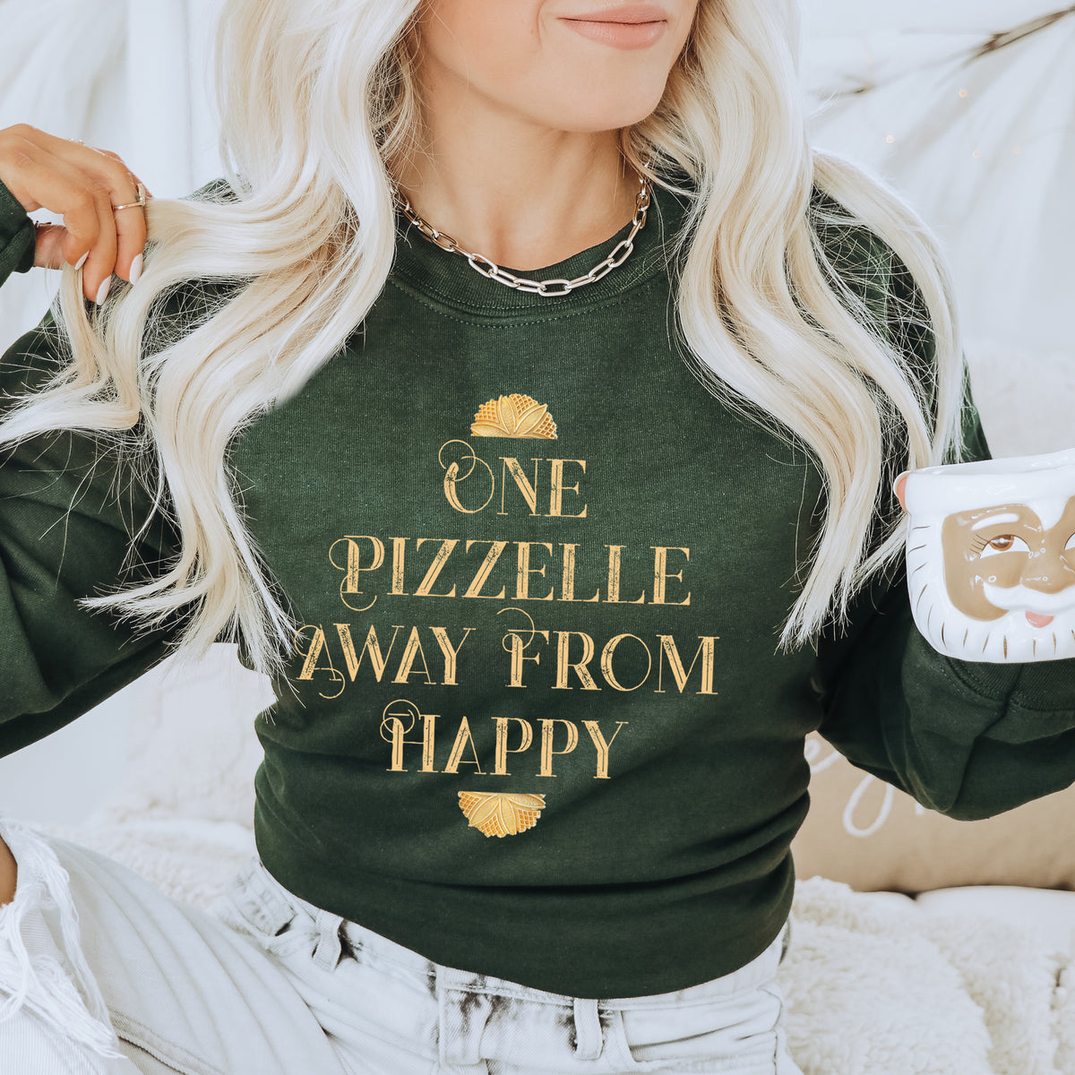 Italian Pizzelle Holiday Cookies Shirt | Foodie Baking Gift | Forest Green Unisex Crewneck Sweatshirt