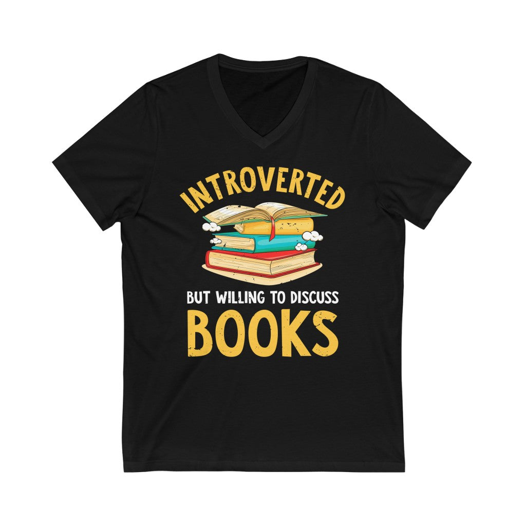 Introverted Book Lover Introvert Shirt | Book Reader Gift | Unisex Jersey V-neck T-shirt