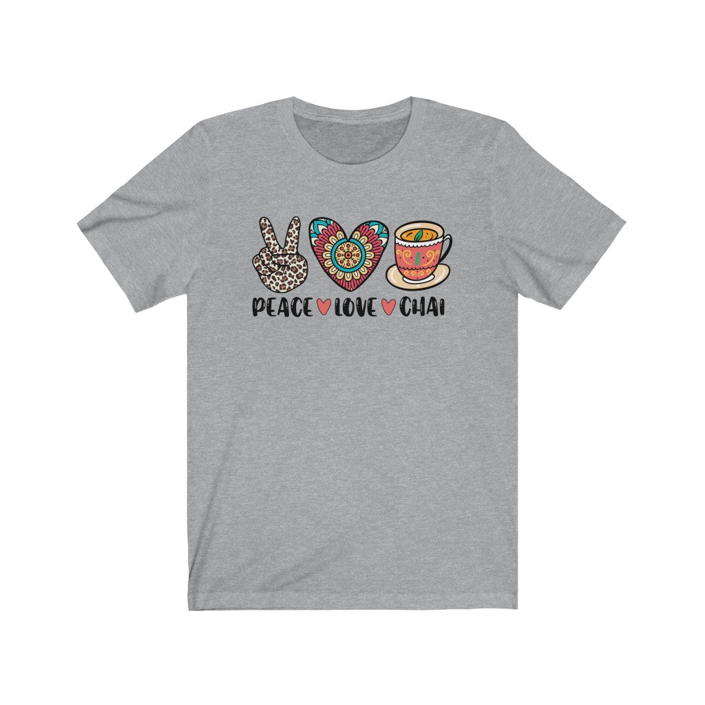 Peace Love Chai Tea Leopard Print Tea Shirt | Tea Lover Gift Indian Shirt | Unisex Jersey T-shirt