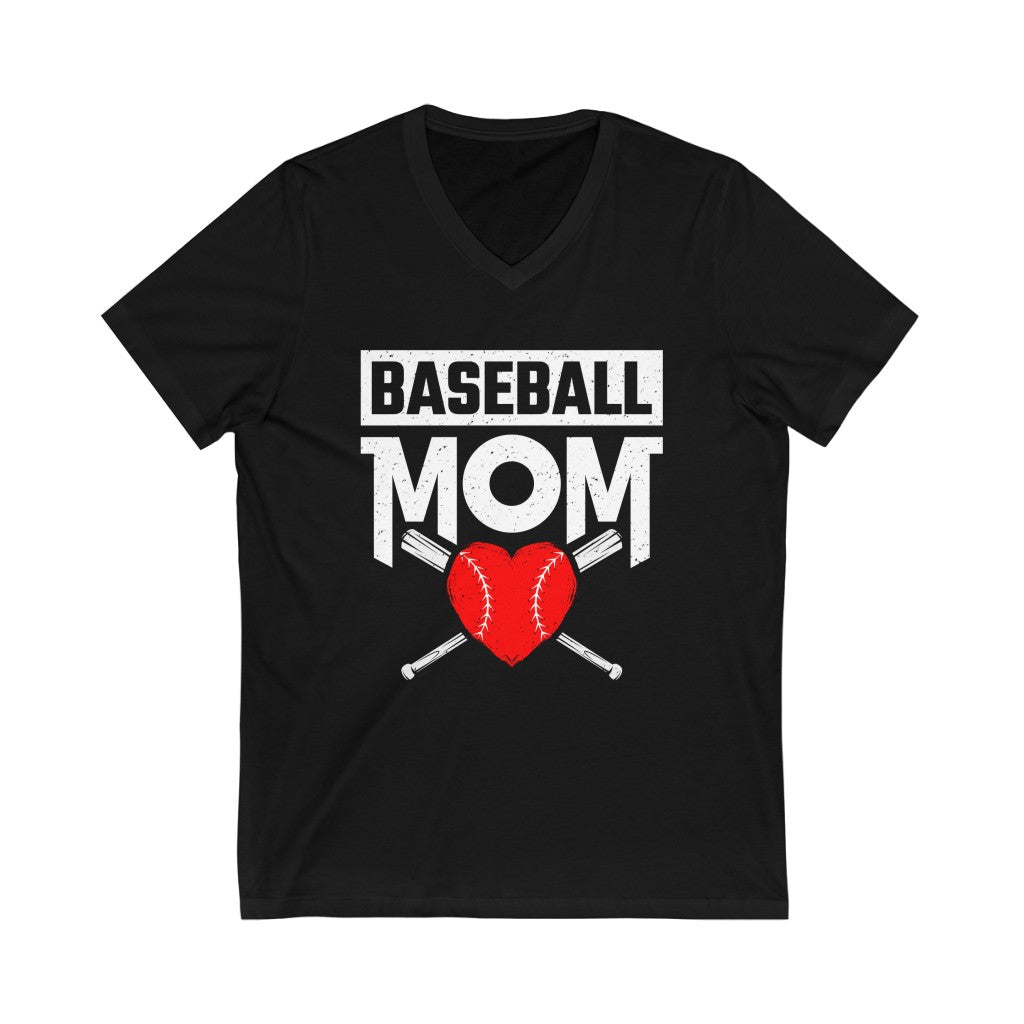 Baseball Mom Heart Aesthetic Shirt | Mothers Day Mom Gift | Unisex Jersey V-neck T-shirt