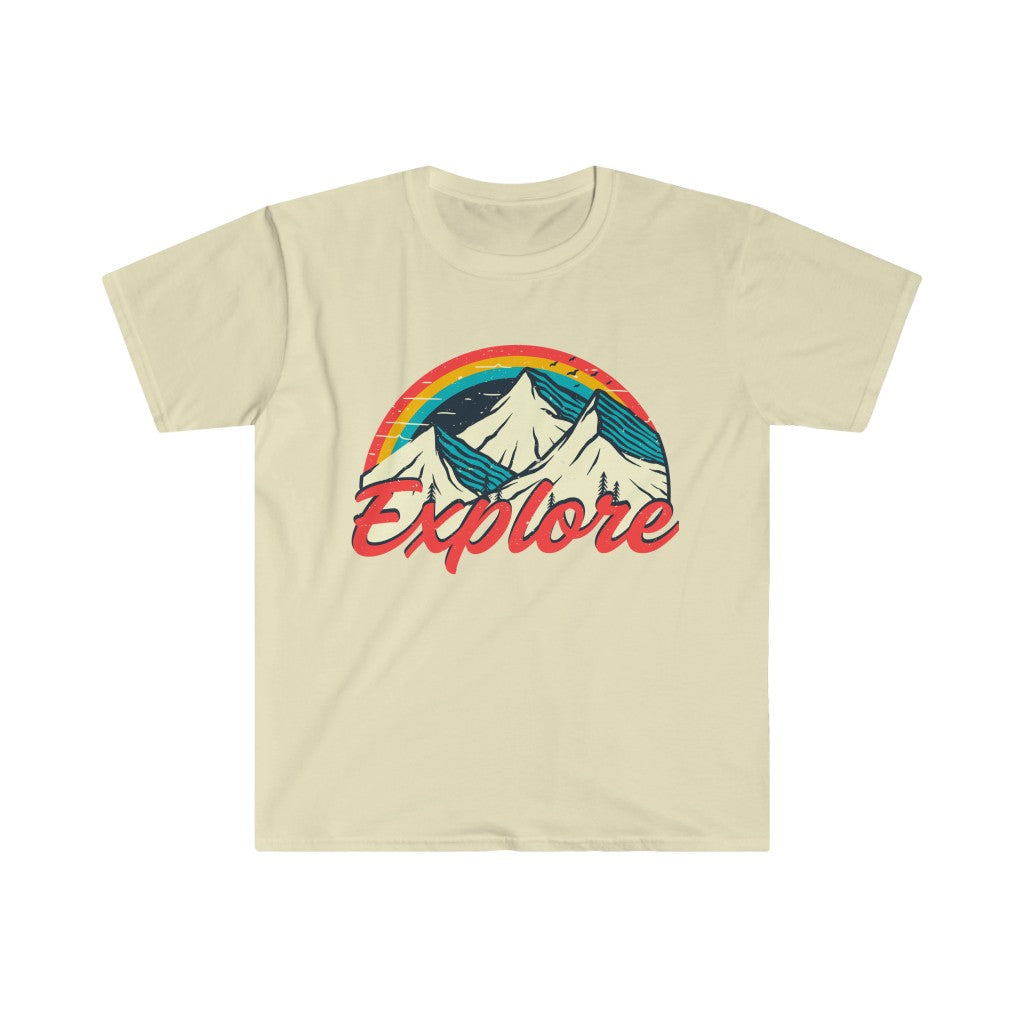 Explore Retro 70s Vintage Hiking Shirt | Vintage Camping Shirt | Unisex Soft Style T-Shirt